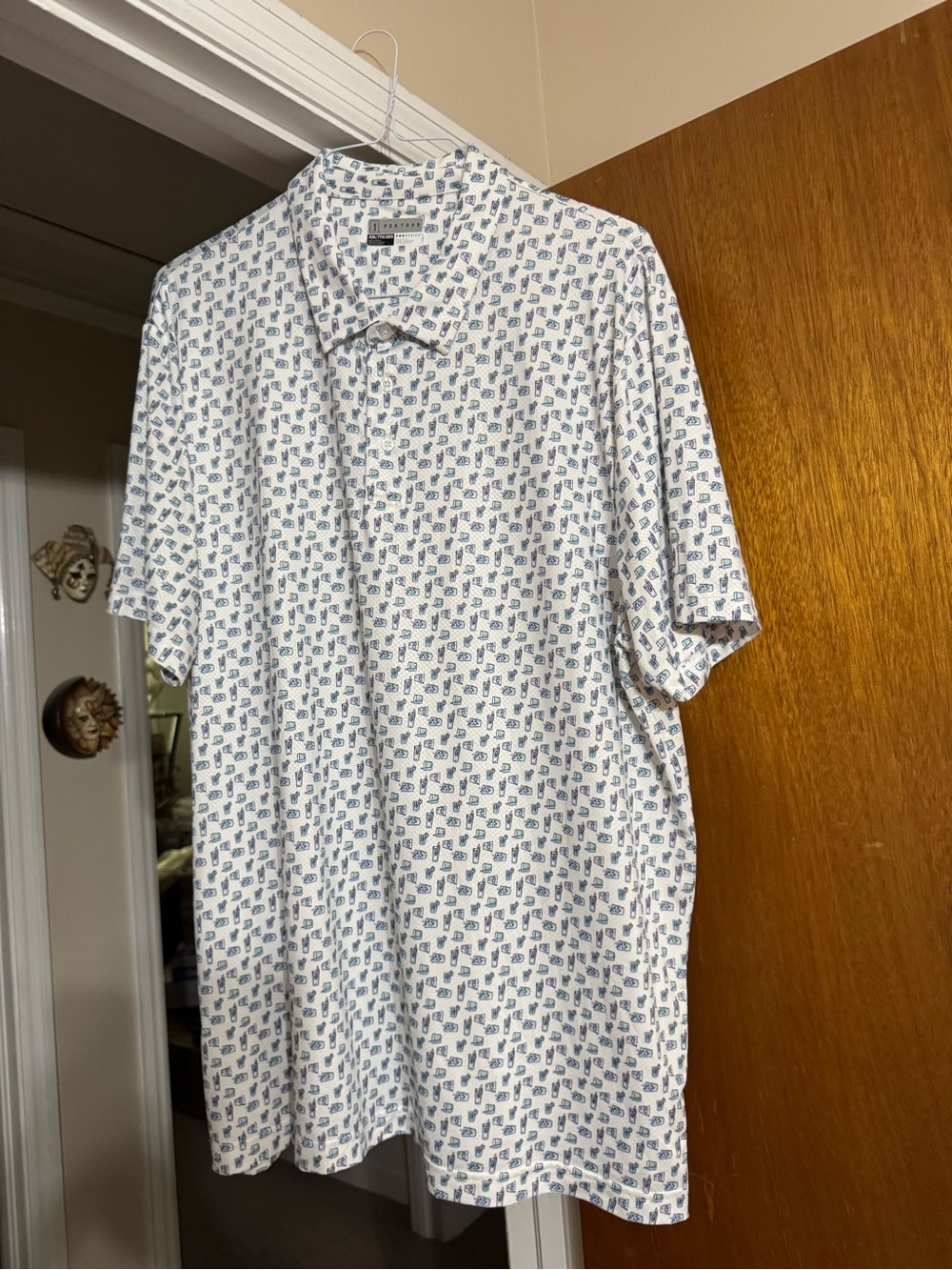 PGA Tour White Polo Shirt with Blue Micro Print
